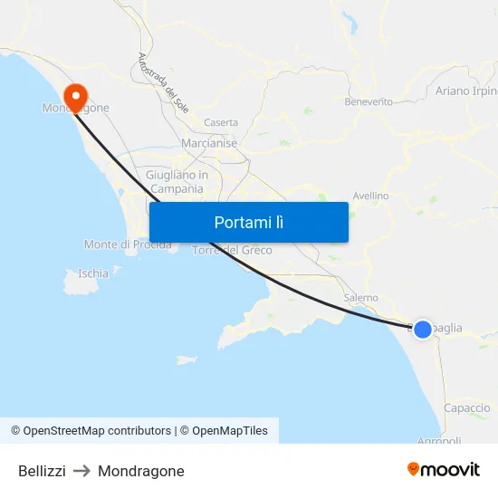 Bellizzi to Mondragone map