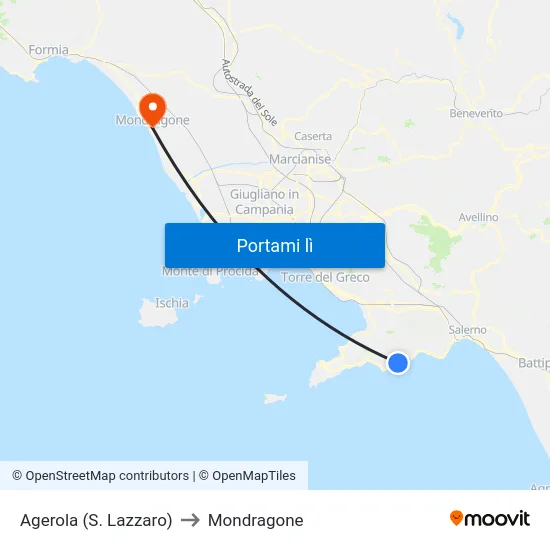 Agerola (S. Lazzaro) to Mondragone map