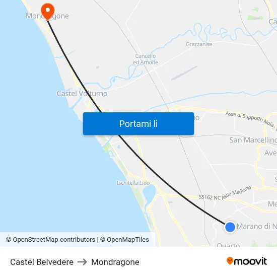 Castel Belvedere to Mondragone map