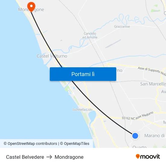 Castel Belvedere to Mondragone map