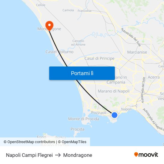 Napoli Campi Flegrei to Mondragone map