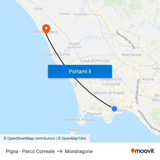 Pigna - Parco Correale to Mondragone map