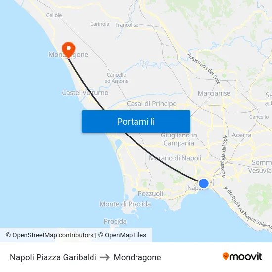 Napoli Piazza Garibaldi to Mondragone map