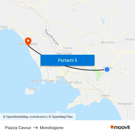 Piazza Cavour to Mondragone map