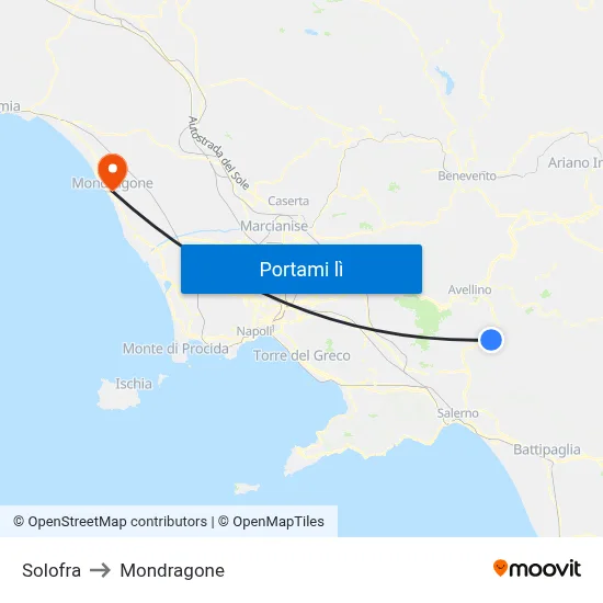 Solofra to Mondragone map