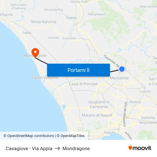 Casagiove - Via Appia to Mondragone map