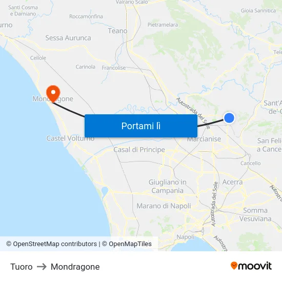 Tuoro to Mondragone map