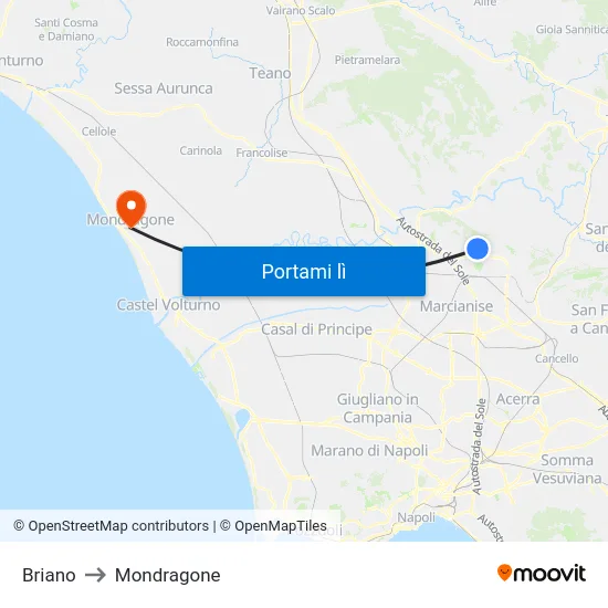 Briano to Mondragone map