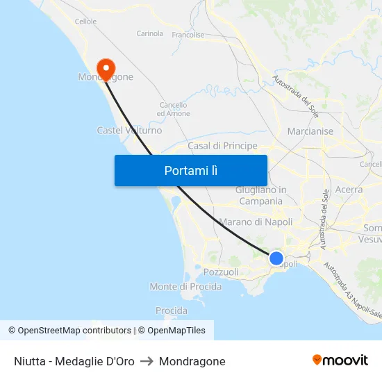 Niutta - Medaglie D'Oro to Mondragone map
