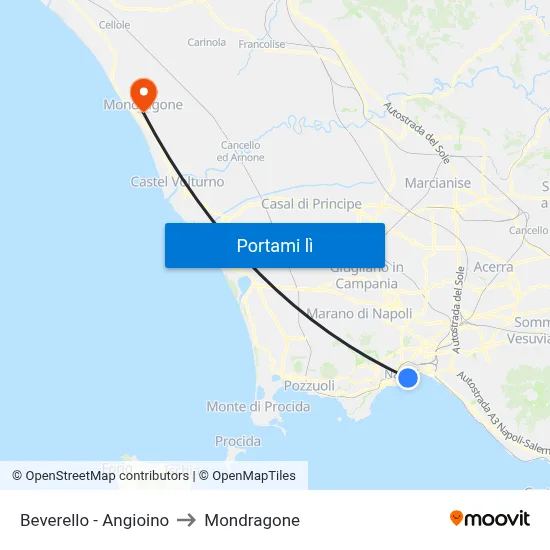 Beverello - Angioino to Mondragone map