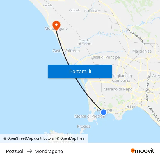 Pozzuoli to Mondragone map