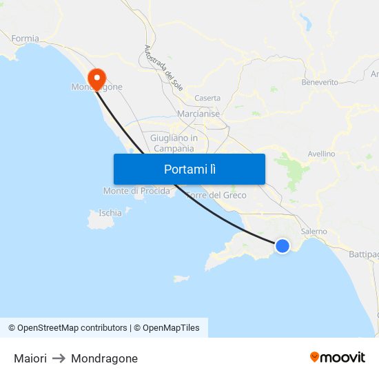 Maiori to Mondragone map