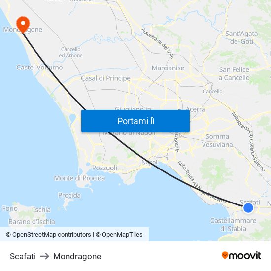 Scafati to Mondragone map
