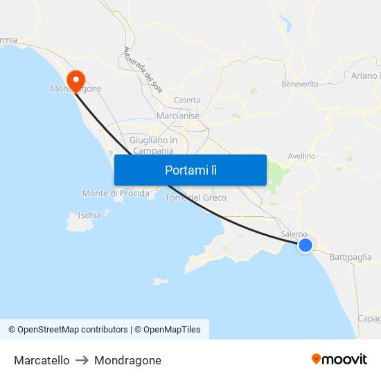 Marcatello to Mondragone map
