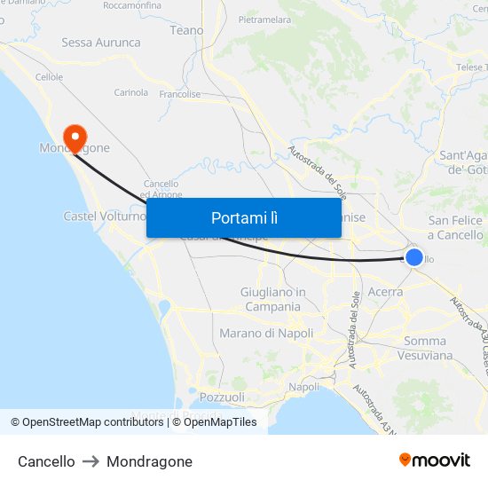 Cancello to Mondragone map