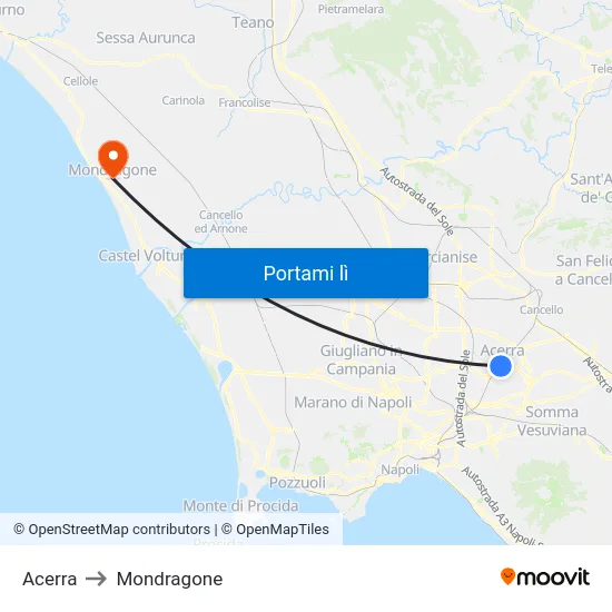Acerra to Mondragone map