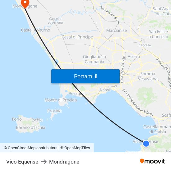 Vico Equense to Mondragone map