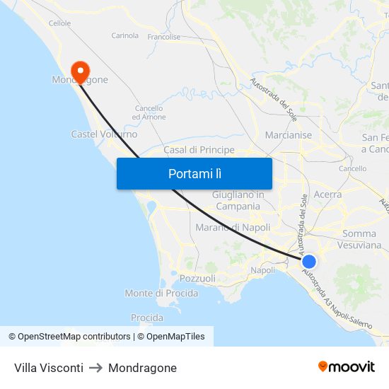 Villa Visconti to Mondragone map