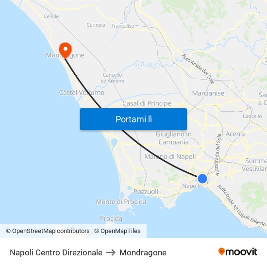 Napoli Centro Direzionale to Mondragone map