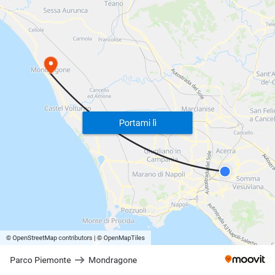 Parco Piemonte to Mondragone map