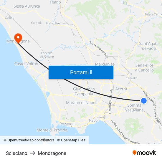 Scisciano to Mondragone map