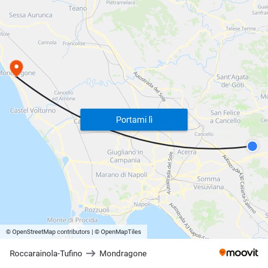 Roccarainola-Tufino to Mondragone map