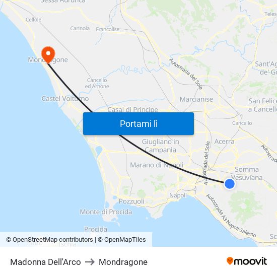 Madonna Dell'Arco to Mondragone map