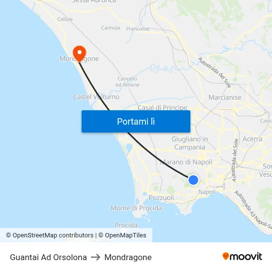 Guantai Ad Orsolona to Mondragone map