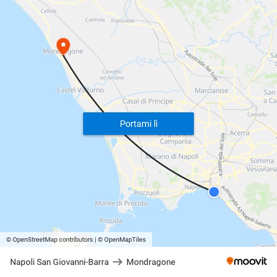 Napoli San Giovanni-Barra to Mondragone map