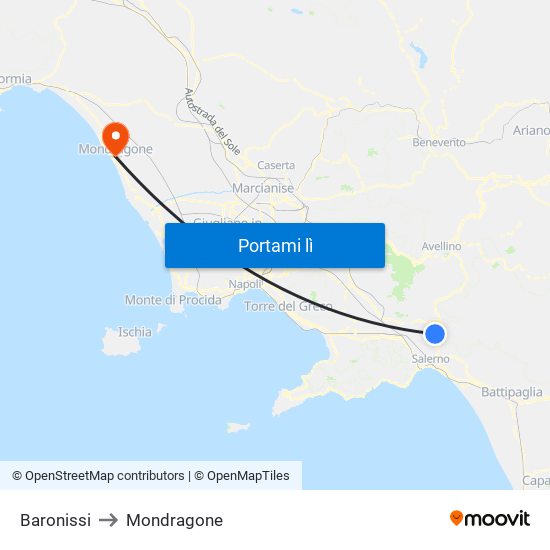 Baronissi to Mondragone map