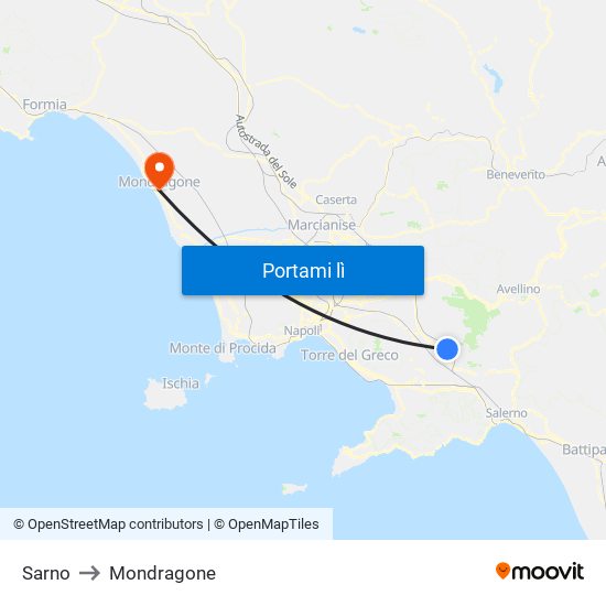 Sarno to Mondragone map