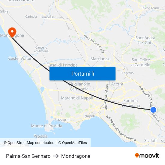 Palma-San Gennaro to Mondragone map