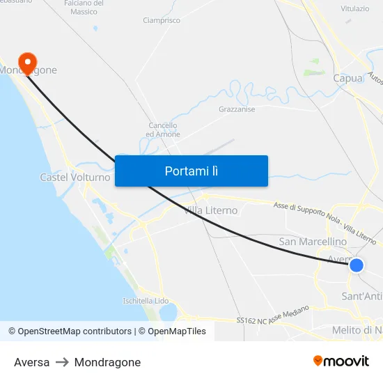 Aversa to Mondragone map