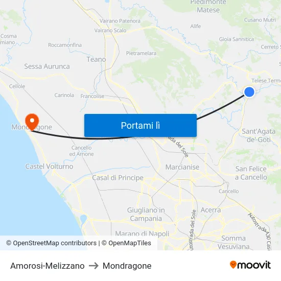 Amorosi-Melizzano to Mondragone map