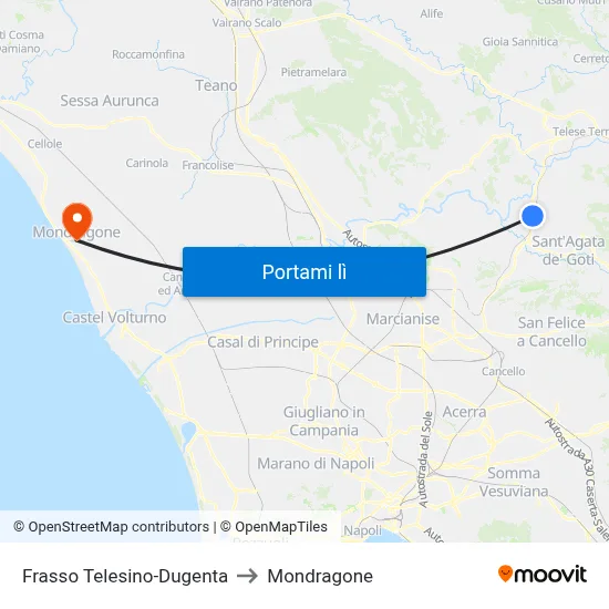 Frasso Telesino-Dugenta to Mondragone map