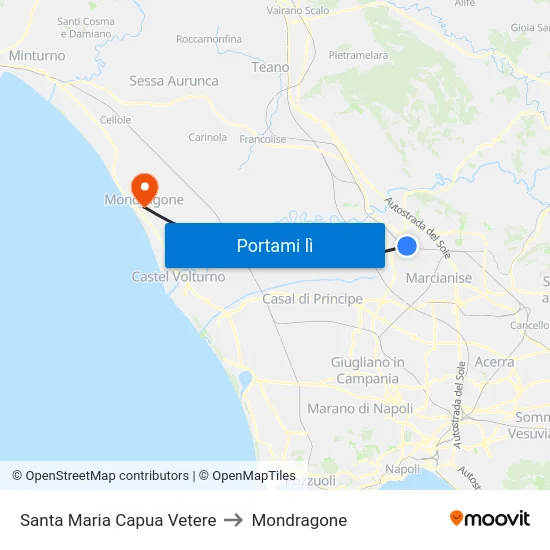 Santa Maria Capua Vetere to Mondragone map