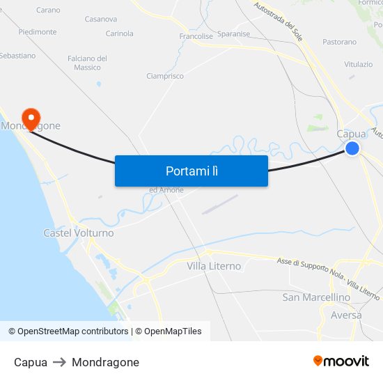 Capua to Mondragone map