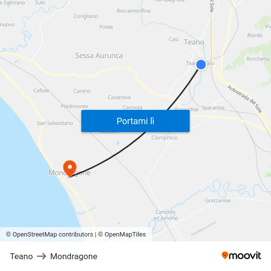 Teano to Mondragone map