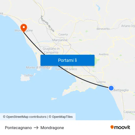 Pontecagnano to Mondragone map