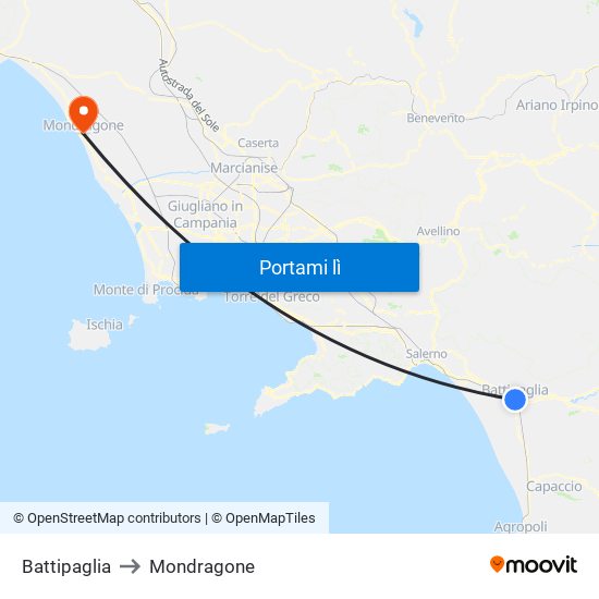Battipaglia to Mondragone map