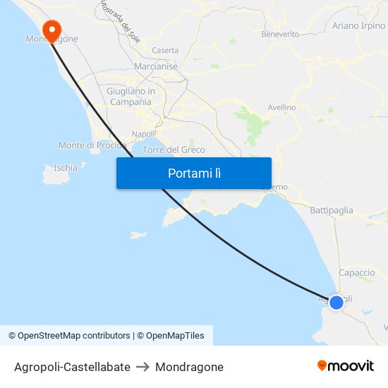 Agropoli-Castellabate to Mondragone map