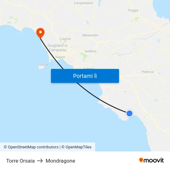 Torre Orsaia to Mondragone map