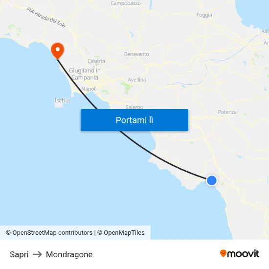 Sapri to Mondragone map