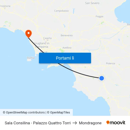 Sala Consilina - Palazzo Quattro Torri to Mondragone map