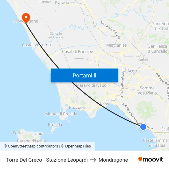 Torre Del Greco - Stazione Leopardi to Mondragone map