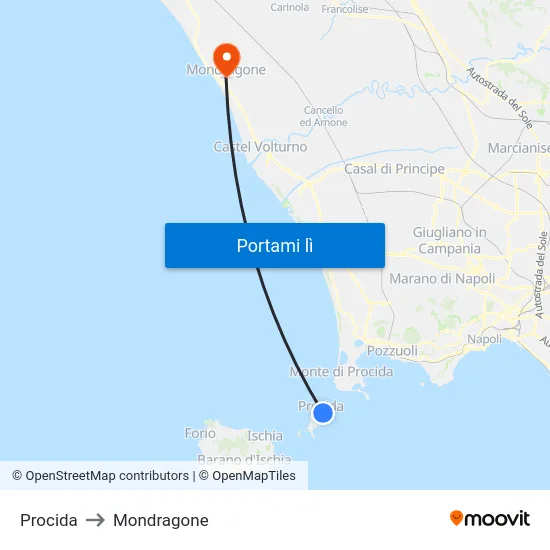 Procida to Mondragone map