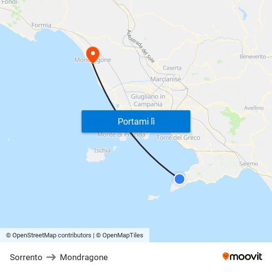 Sorrento to Mondragone map