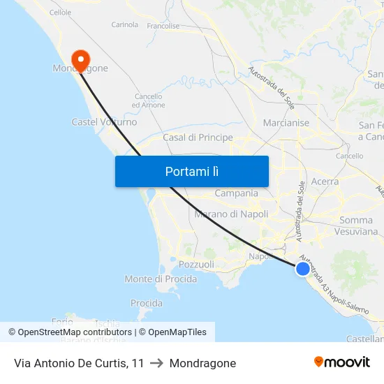 Via Antonio De Curtis, 11 to Mondragone map