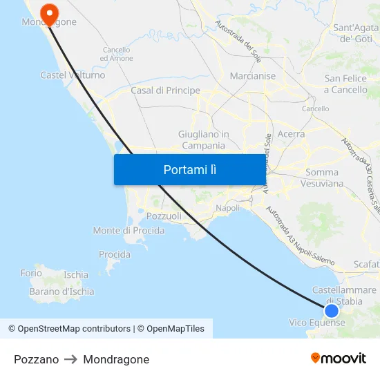 Pozzano to Mondragone map