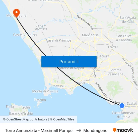 Torre Annunziata - Maximall Pompeii to Mondragone map